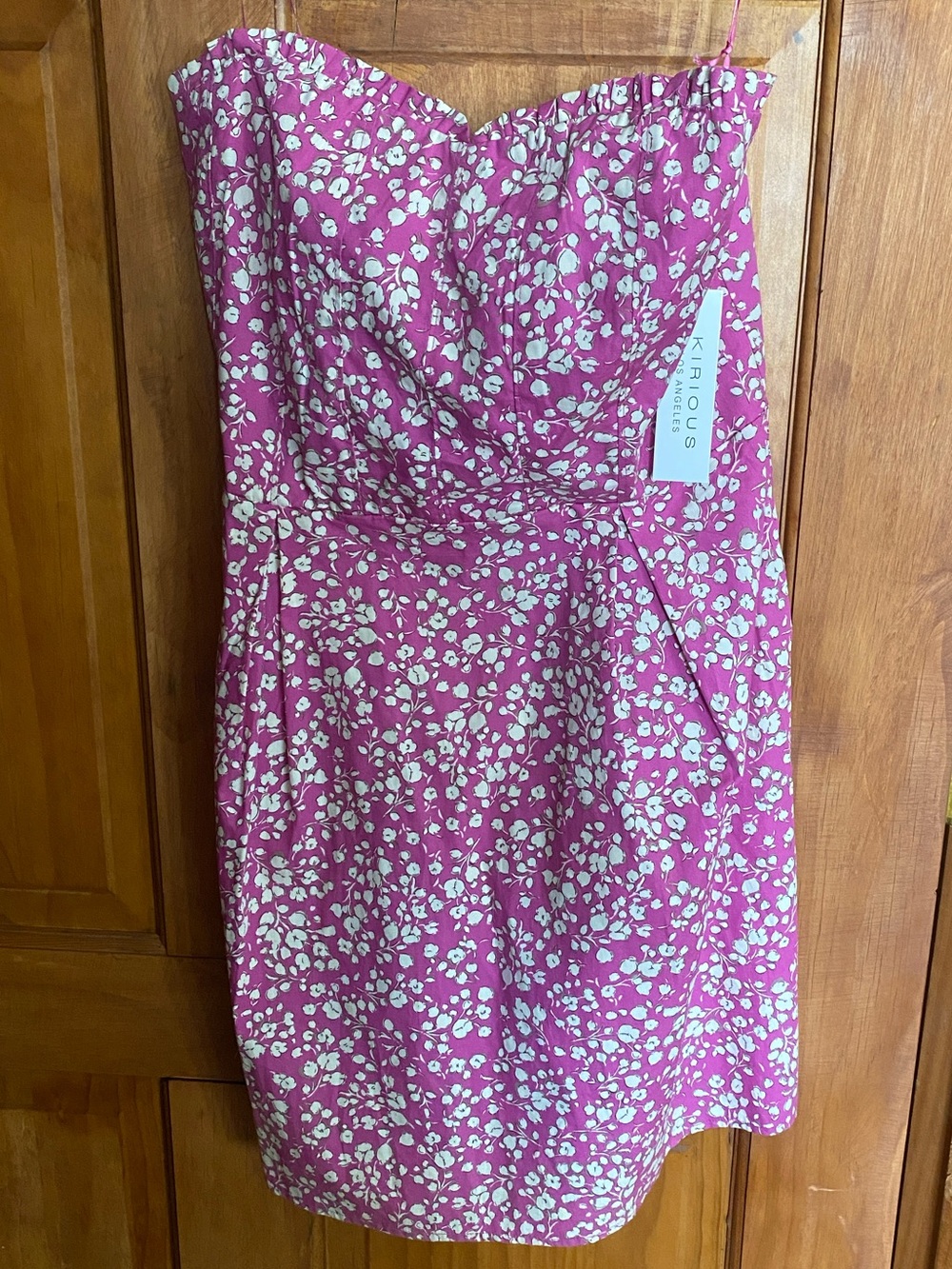 Strapless Pink Floral Smocked Midi Dress